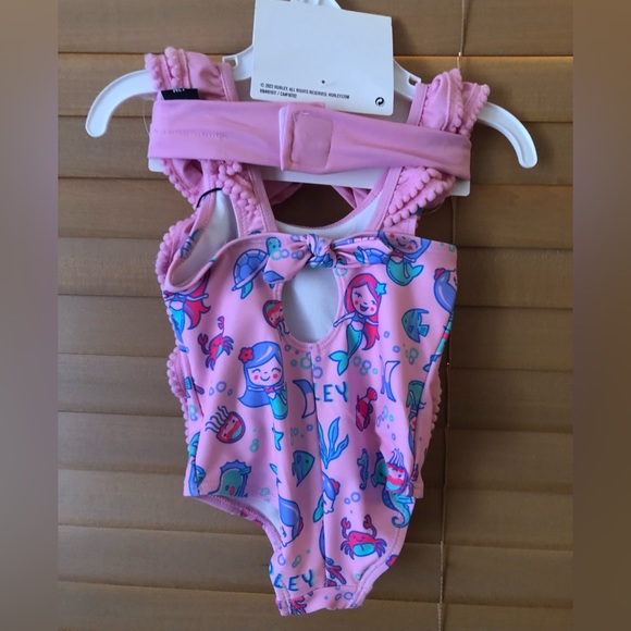 HURLEY BABY GIRL 2 PIECE SET PINK MERMAID 12 MONTHS/HEAD BAND NWT💖 - Picture 6 of 6